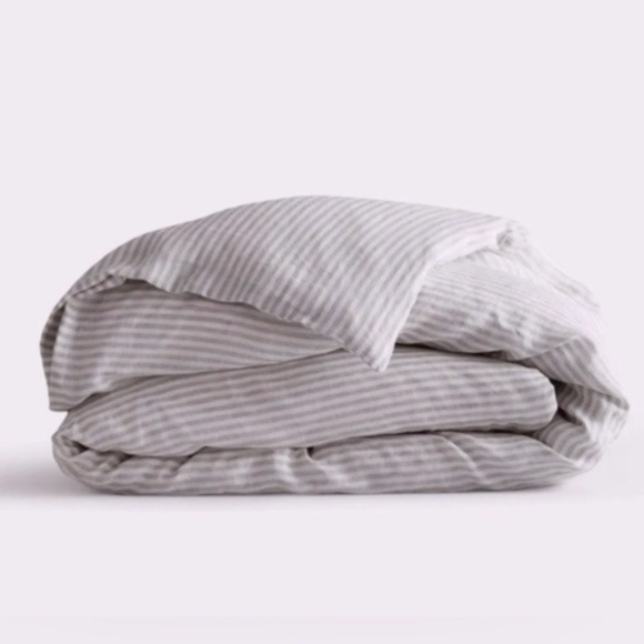 NWOT Quince European Linen Duvet Queen Cover in Grey & White Stripe - Picture 6 of 6